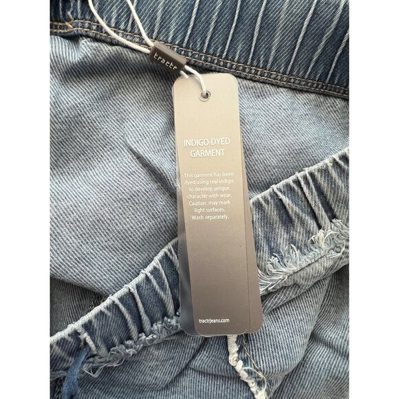 Tractr Womens Indigo-Dyed Wide-Leg Denim Pants With Drawstring Waist & Frayed Po - Picture 5 of 8